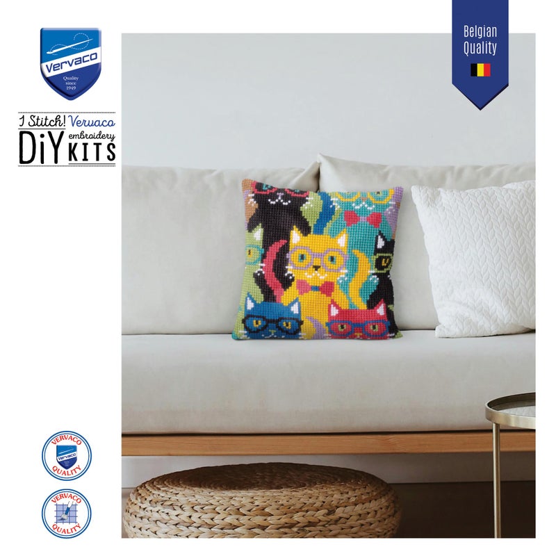Vervaco Cross Stitch Cushion Kit Funny Cats 16" x 16" - Image 5